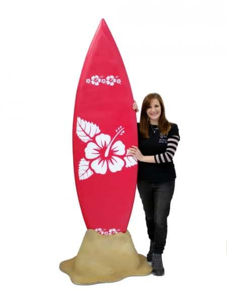 Surfboard Prop – Red Single Flower Design