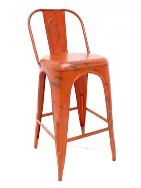 Distressed Metal Bar Chair – Orange