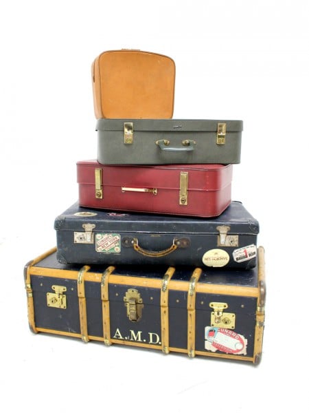 Benzara Old Look Burlap Travel Suitcase Set of 2 62258