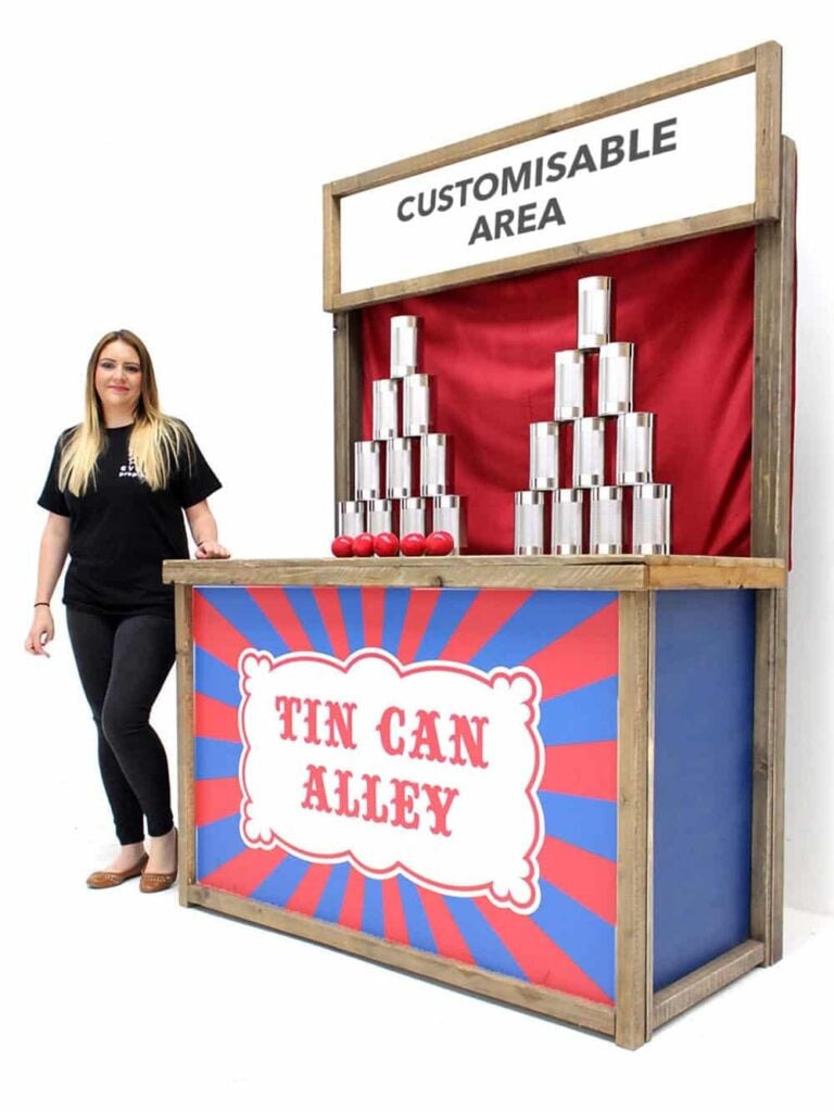 Customised Tin Can Alley Fairground Game Custom Top Sign EPH Creative Event Prop Hire