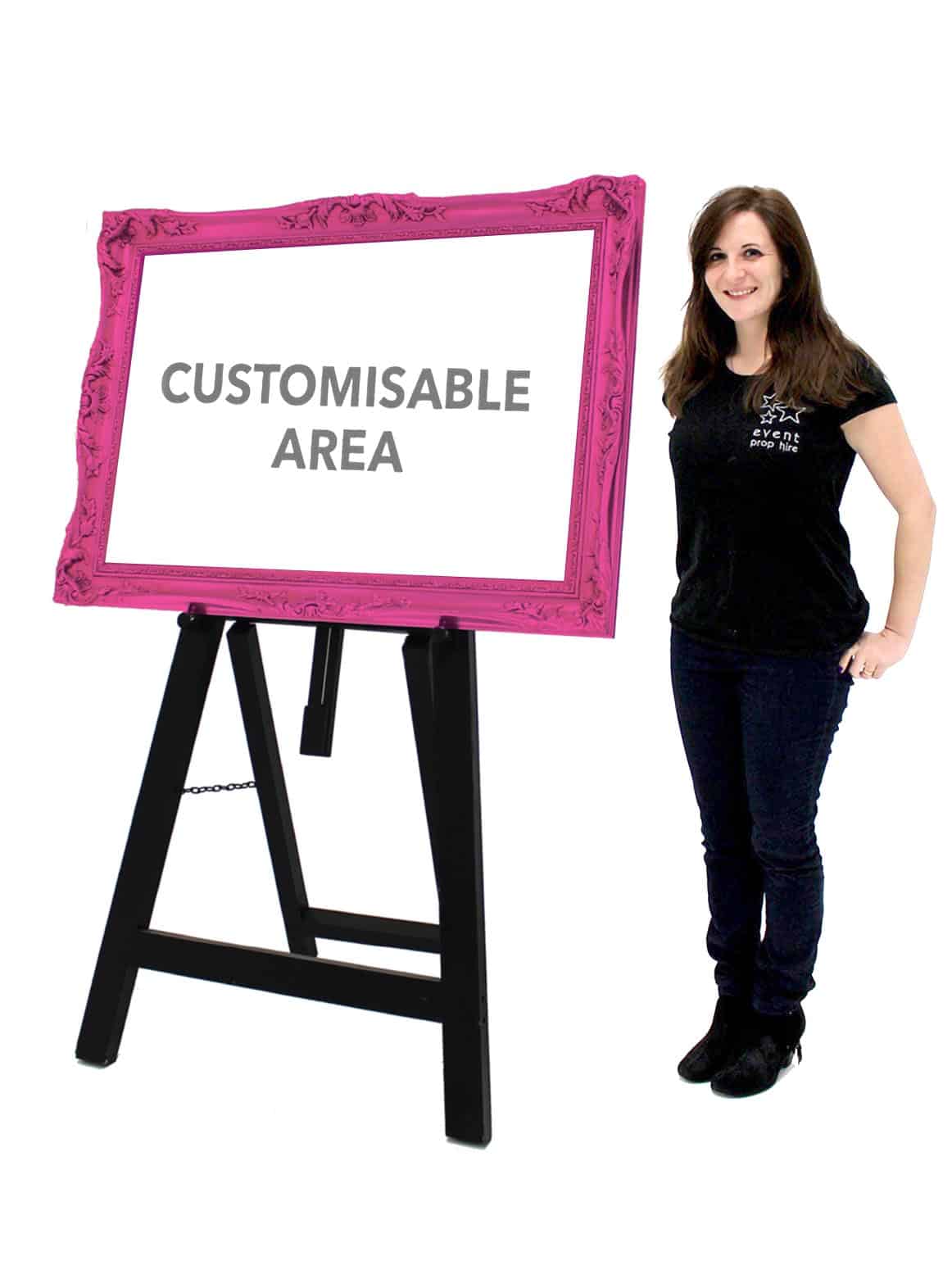Customised Framed Sign – Pink on a Black Easel