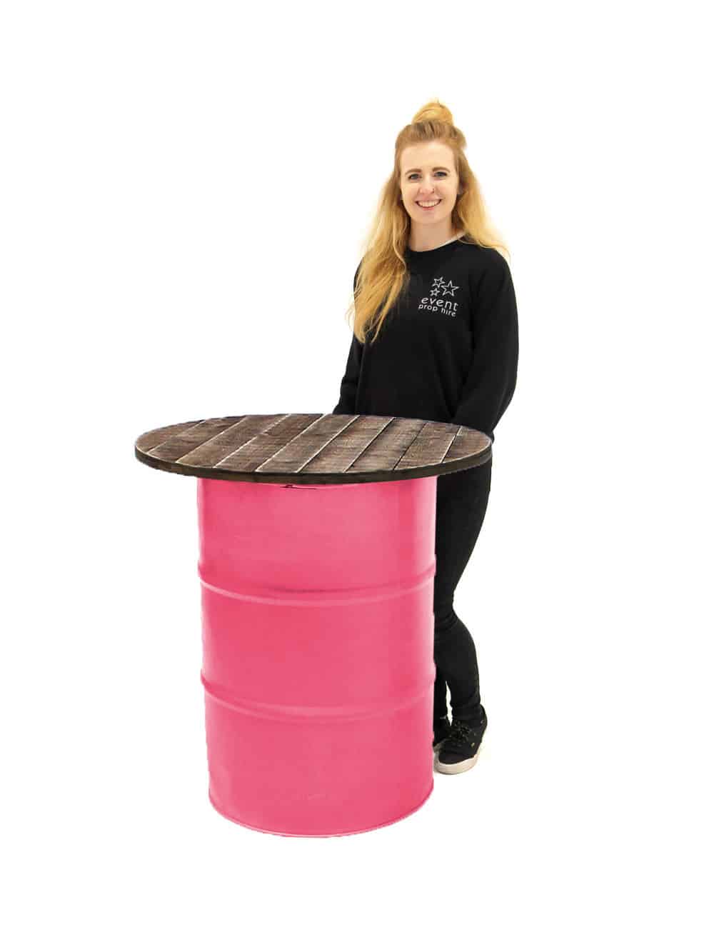 Wooden Topped Steel Drum Poseur Table – Pink