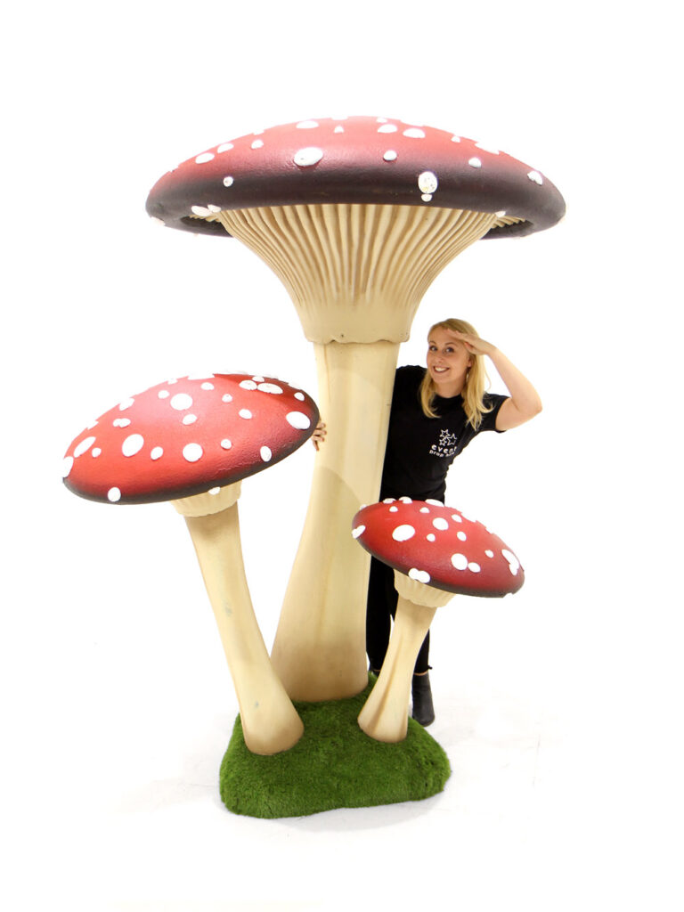Giant Flat Cap Mushroom Cluster Red EPH Creative Event Prop Hire