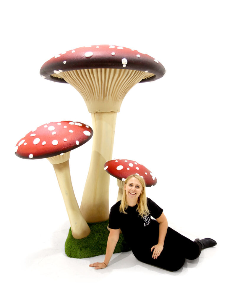 Giant Flat Cap Mushroom Cluster Red EPH Creative Event Prop Hire