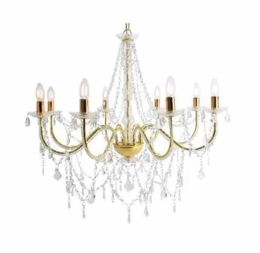 Gold & Acrylic Chandelier 8 Arm EPH Creative Event Prop Hire