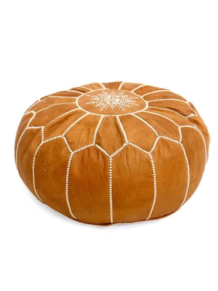 Moroccan Leather Pouffe Tan Brown EPH Creative Event Prop Hire