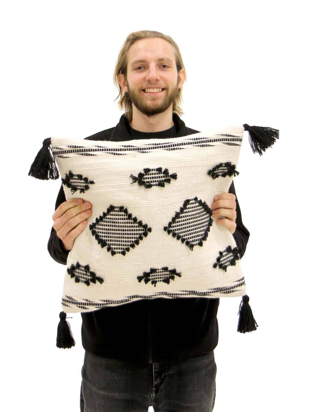 SN13288 _Tassel Cushion - Black & Cream_event_prop_hire_EPH_Creative_535