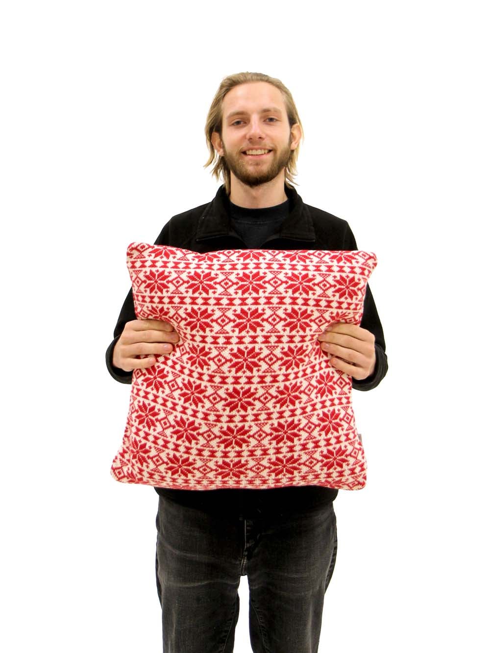 SN13289_Knitted Fairisle Cushion - Red_event_prop_hire_EPH_Creative_570
