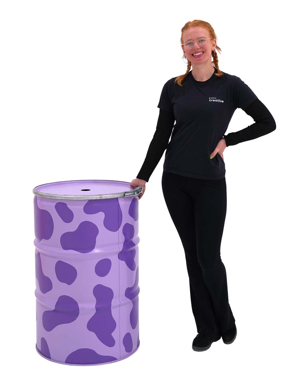 SN16269 _Steel Oil Drum - Cow Print - Purple_event_prop_hire_EPH_Creative_062 copy _optimised