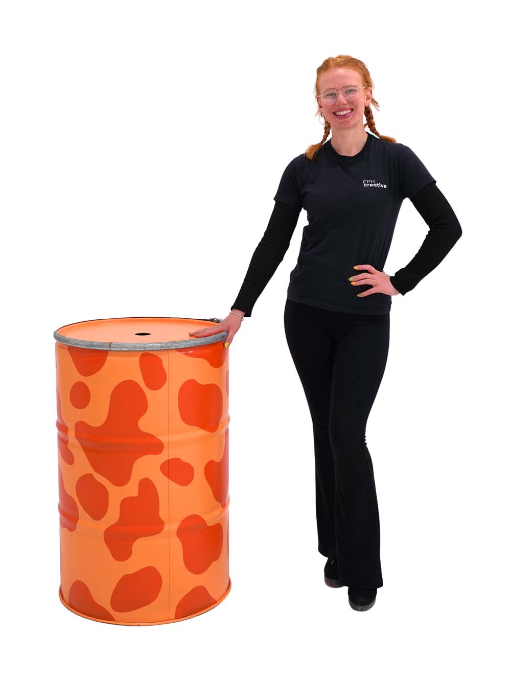 SN16270 _Steel Oil Drum - Cow Print - Orange_event_prop_hire_EPH_Creative_072 copy _optimised