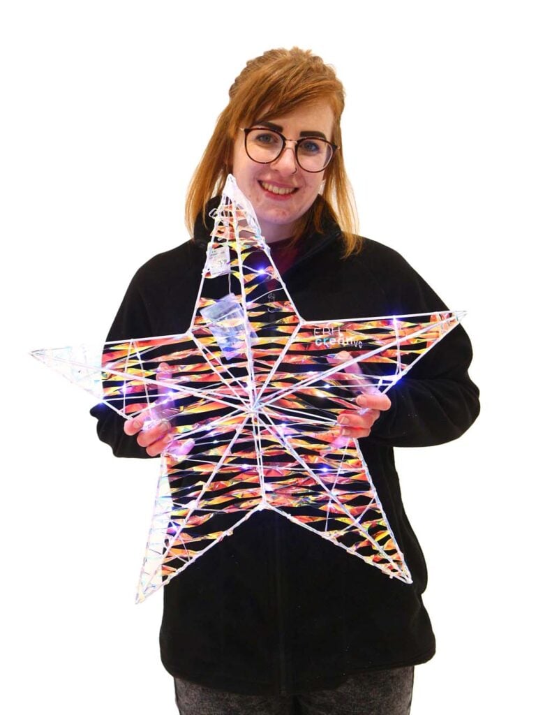 Iridescent Ribbon Micro LED Star – Cool White – (Battery Operated)