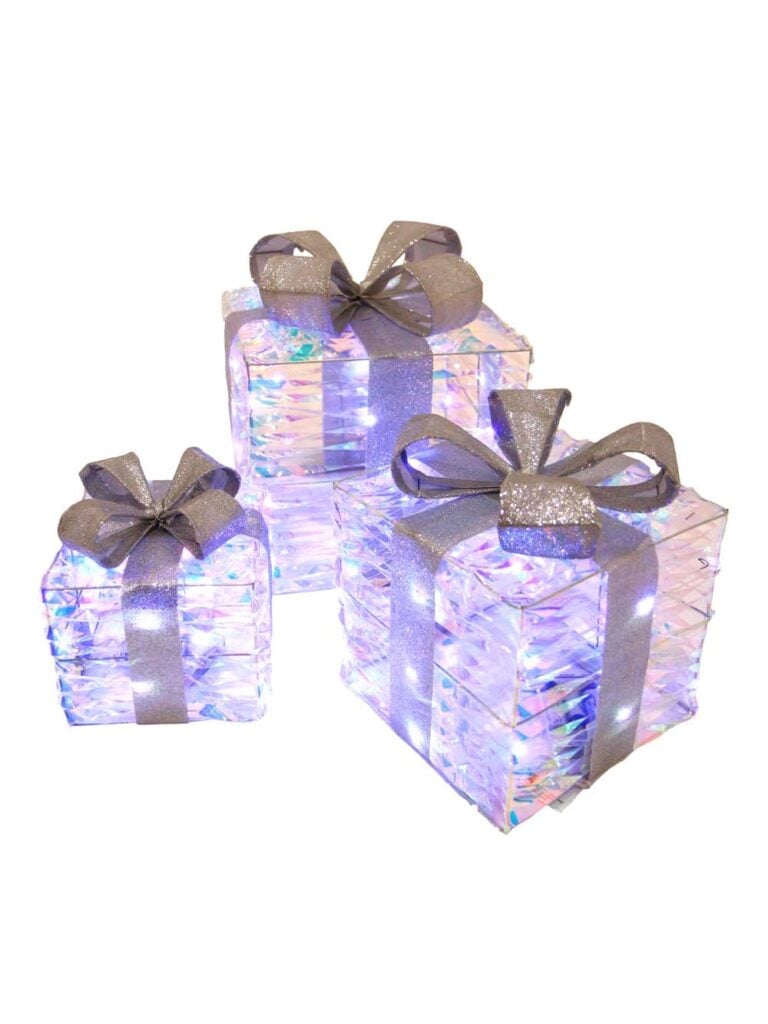 Iridescent Micro LED Gift Boxes – Cool White – Set of 3 – (Battery Operated)