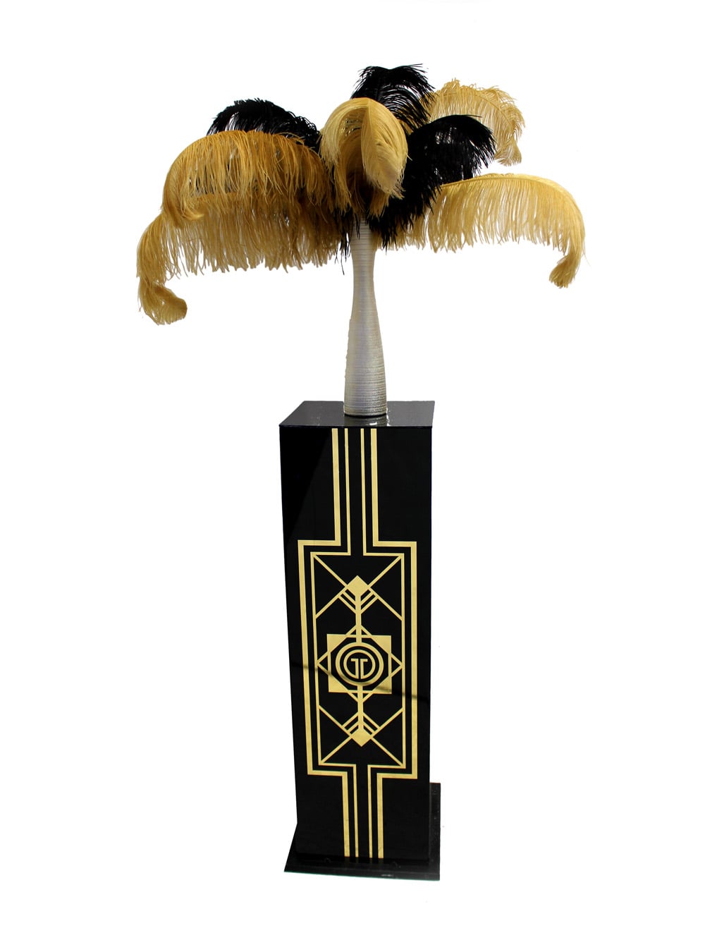 SN2747_Black & Gold Feather Display in Gold Vase_event prop hire_0390_Black & Gold_event prop hire_0039IMG_4637 copy