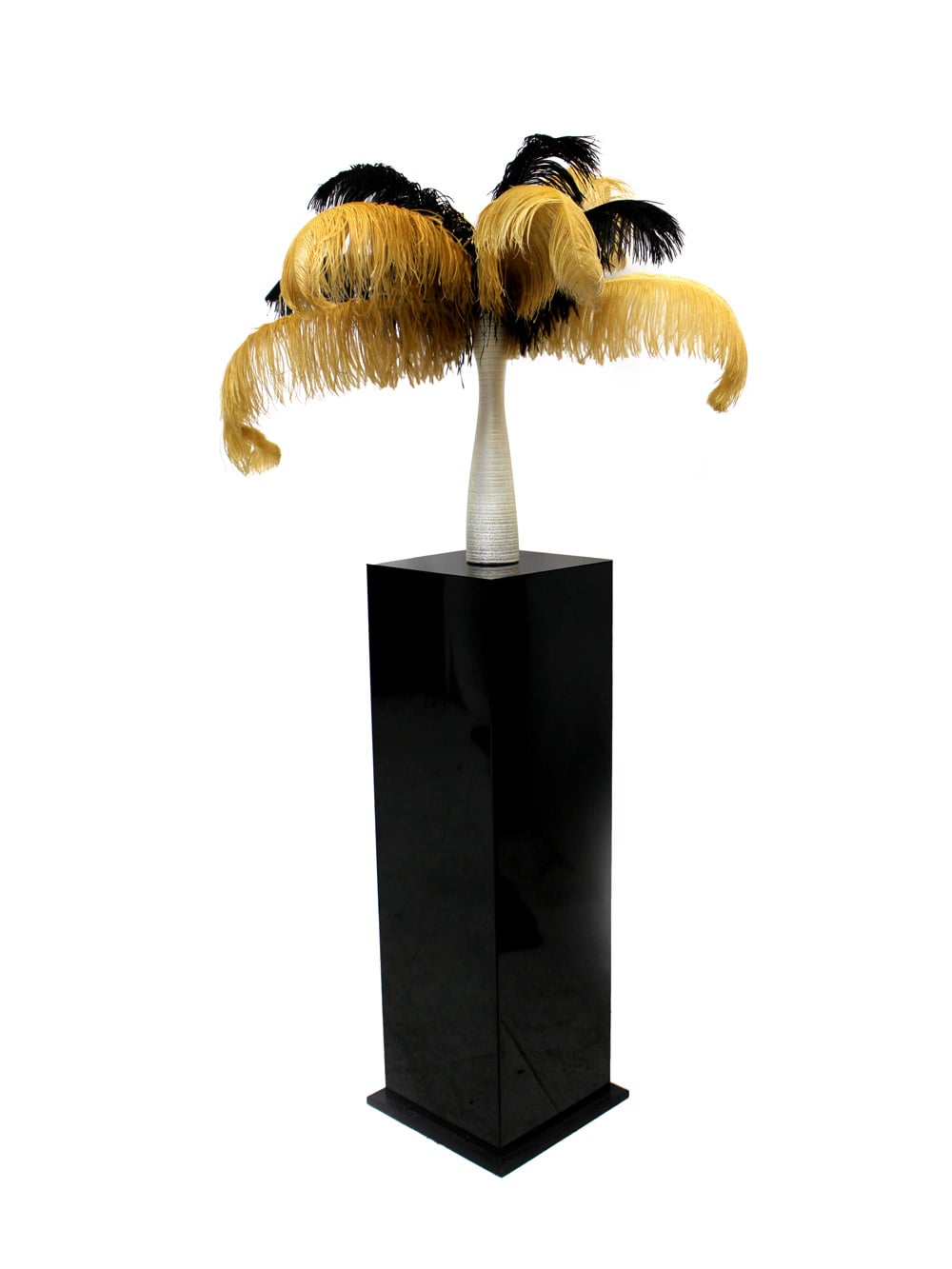 SN2747_Black & Gold Feather Display in Gold Vase_event prop hire_0392_Black & Gold_event prop hire_0041IMG_4640 copy