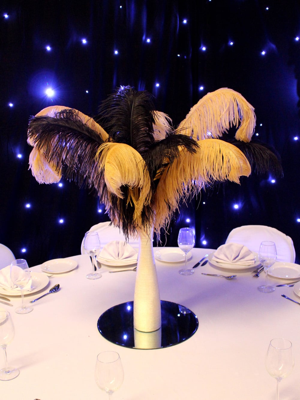 SN2747_Black & Gold Feather Display in Gold Vase_event prop hire_0399_Black & Gold_event prop hire_0048IMG_4849 copy