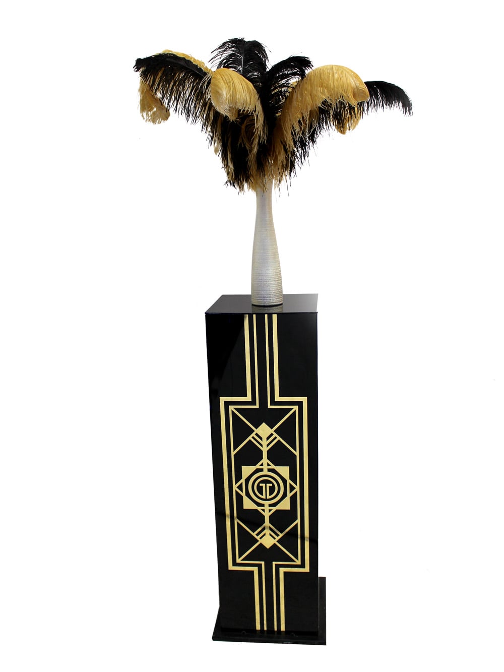 SN2747_Black & Gold Feather Display in Gold Vase_event prop hire_0401_Black & Gold_event prop hire_0050IMG_4851 copy