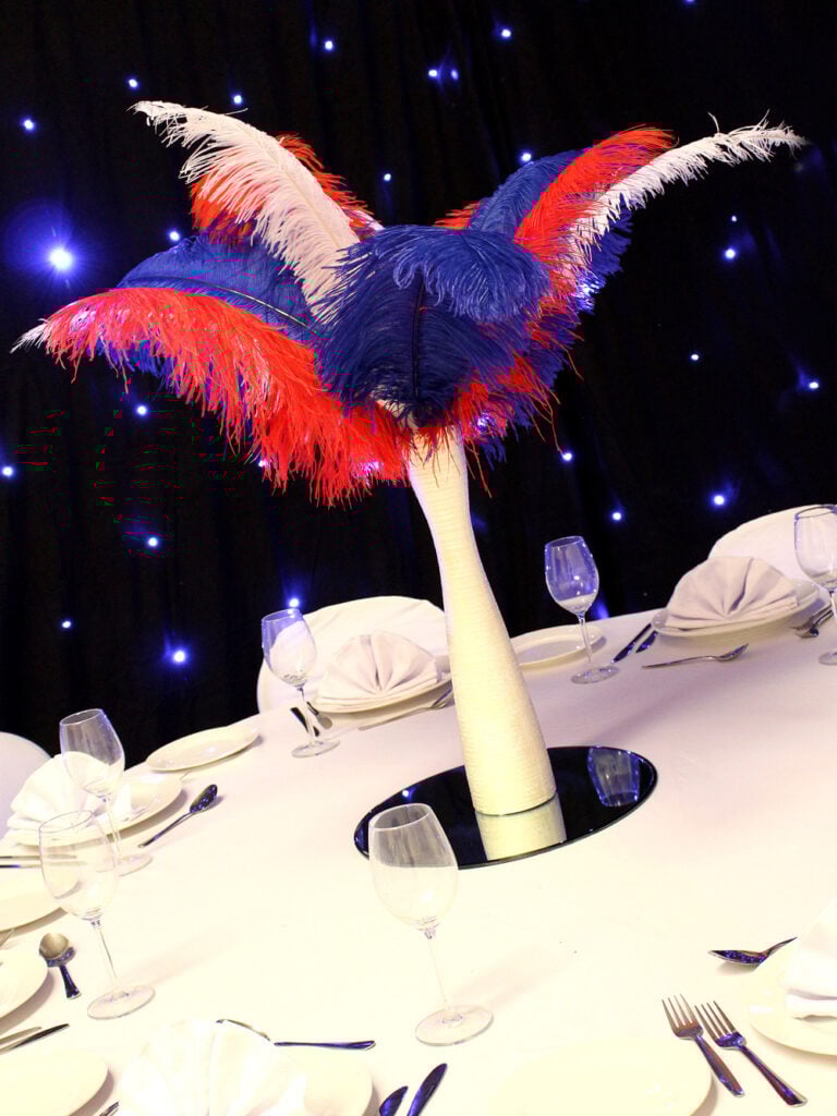 Red, White & Blue Feather Display in Gold Vase
