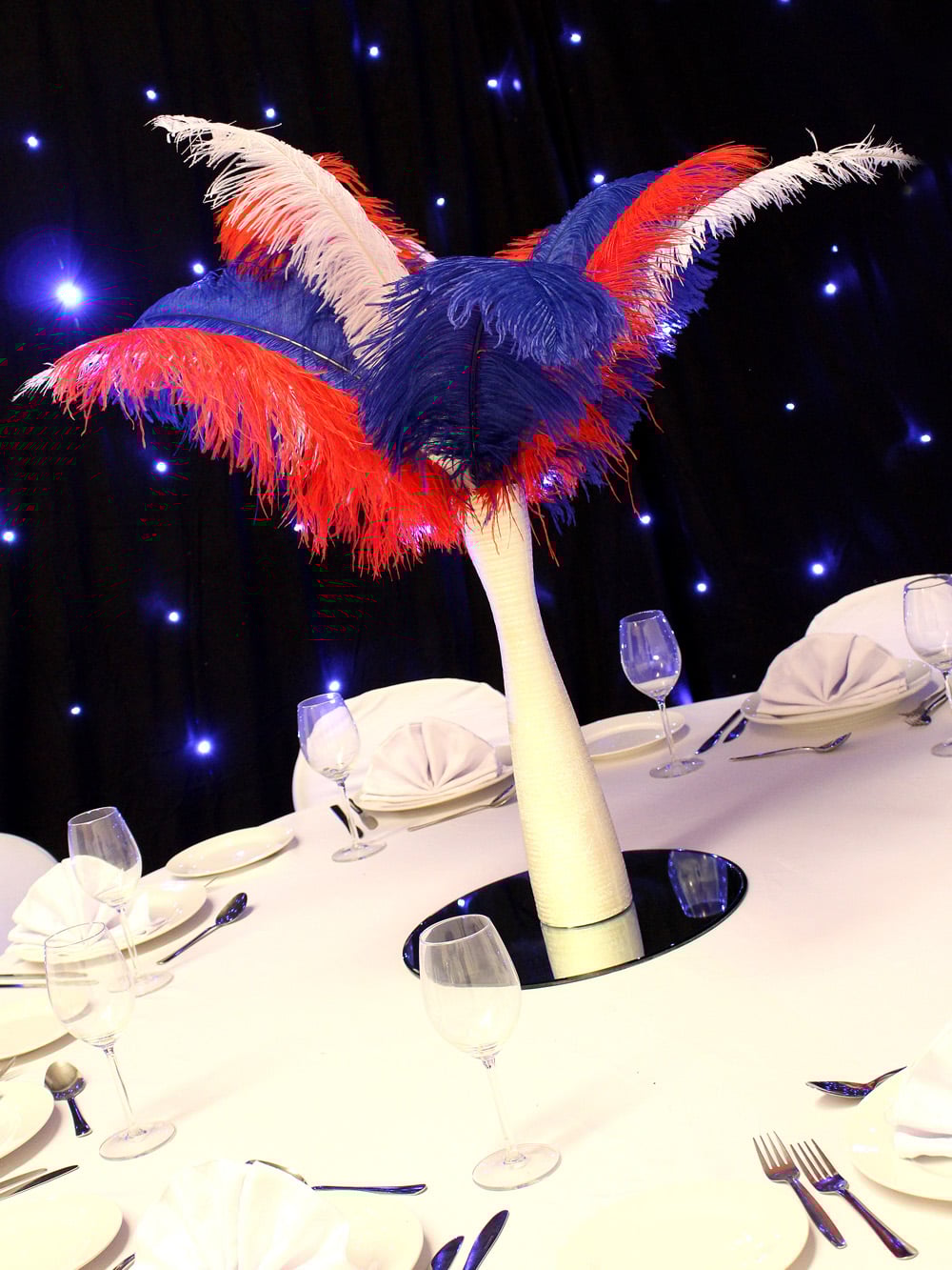SN2831_Red, White & Blue Feather Display in Gold Vase_event prop hire_0004_Red White & Blue_event prop hire_0004IMG_4427 copy