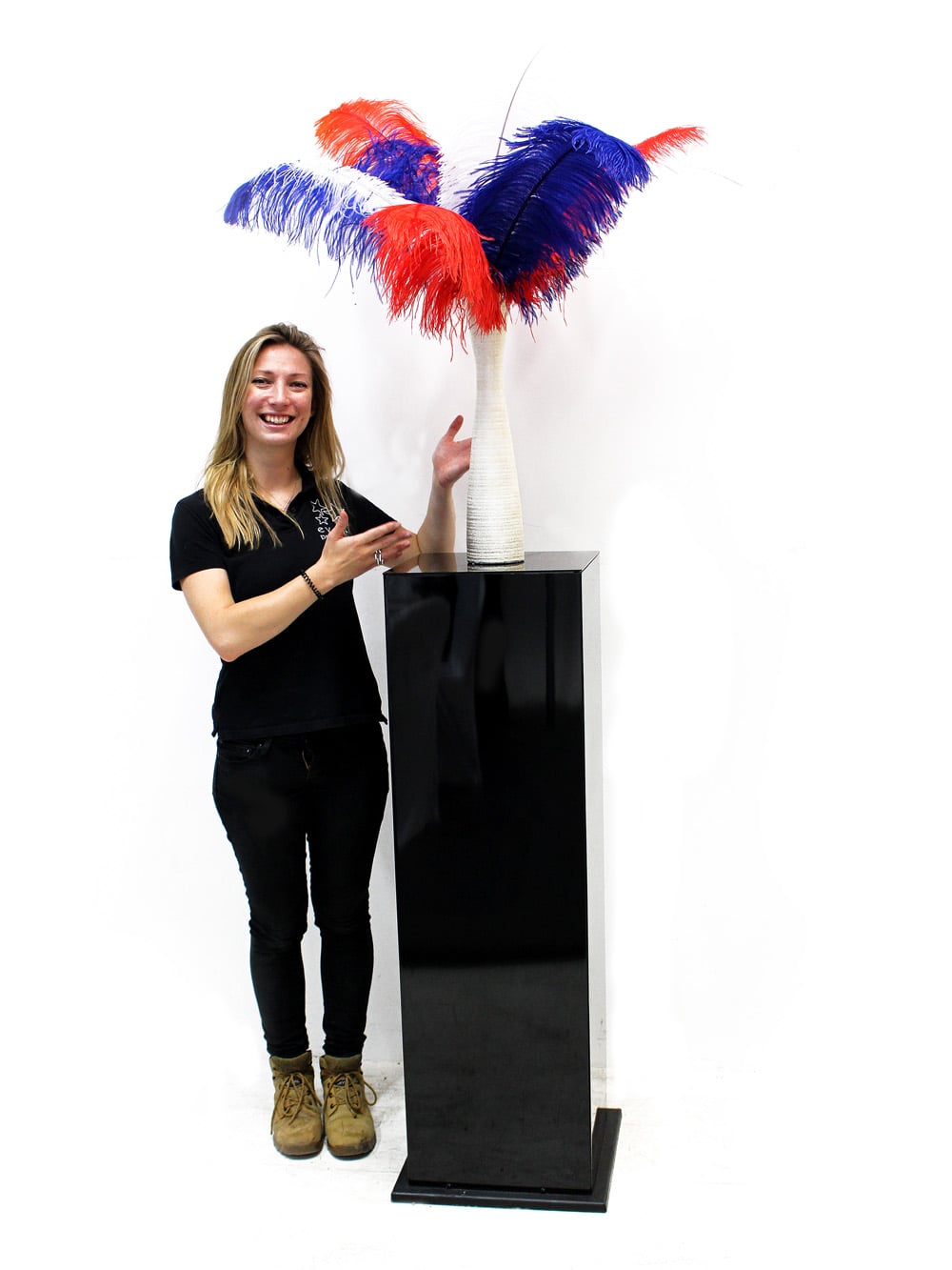 SN2831_Red, White & Blue Feather Display in Gold Vase_event prop hire_0007_Red White & Blue_event prop hire_0007IMG_4436 copy