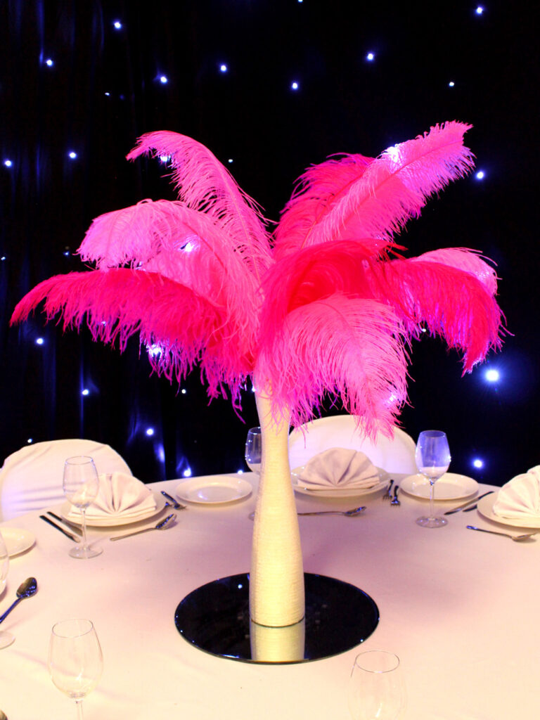 Hot Pink & Fuchsia Feather Display in Gold Vase