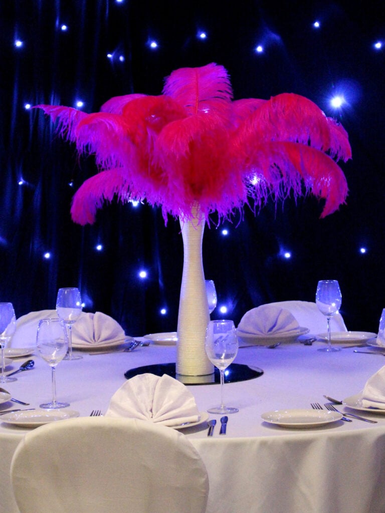 Fuchsia Feather Display in Gold Vase