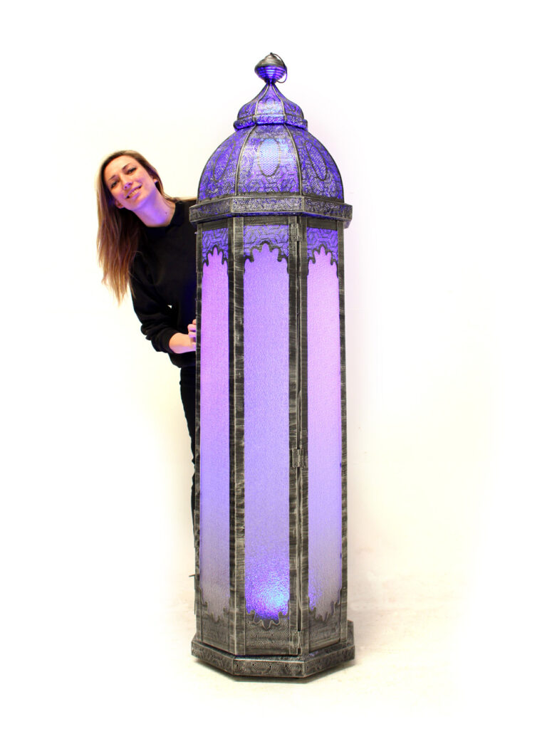 Wireless Lit Tall Antique Lantern (Antique Silver)